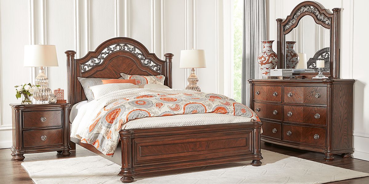 Anastasia 7 Pc Brown Dark Wood Queen Bedroom Set With Dresser, Mirror, 3 Pc Queen Panel Bed ...
