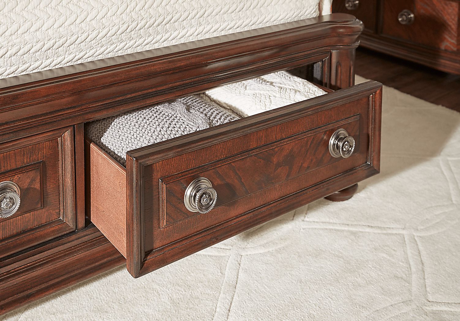 Anastasia Brown Dark Wood 3 Pc Queen Panel Bed With Storage