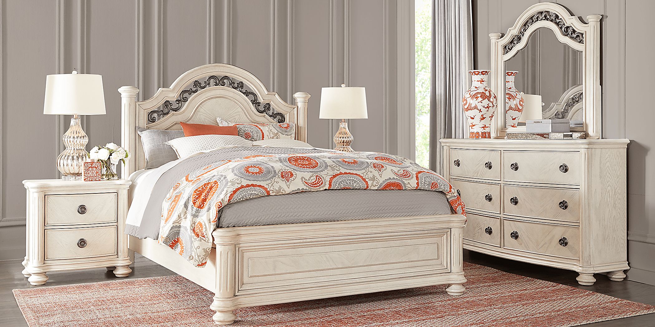 Anastasia 5 Pc White Colors,White King Bedroom Set With 3 Pc King