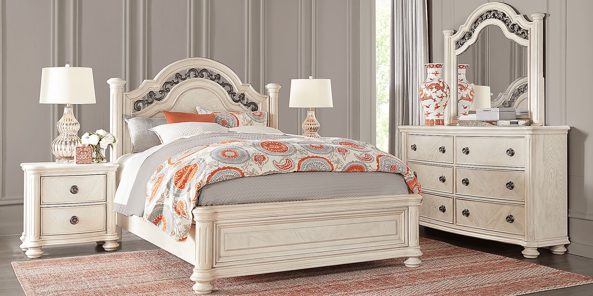 Anastasia White 3 Pc King Panel Bed - Image 2