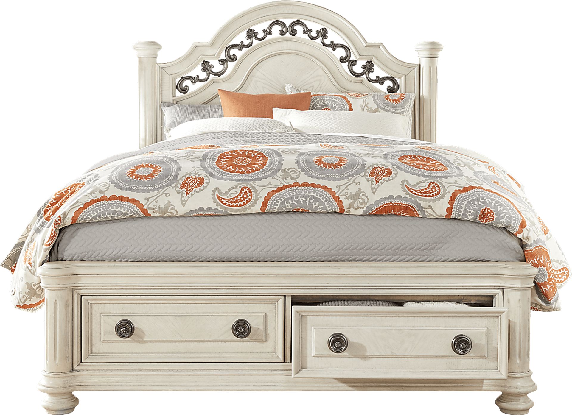 Anastasia White 7 Pc King Panel Bedroom with Storage - Image 2