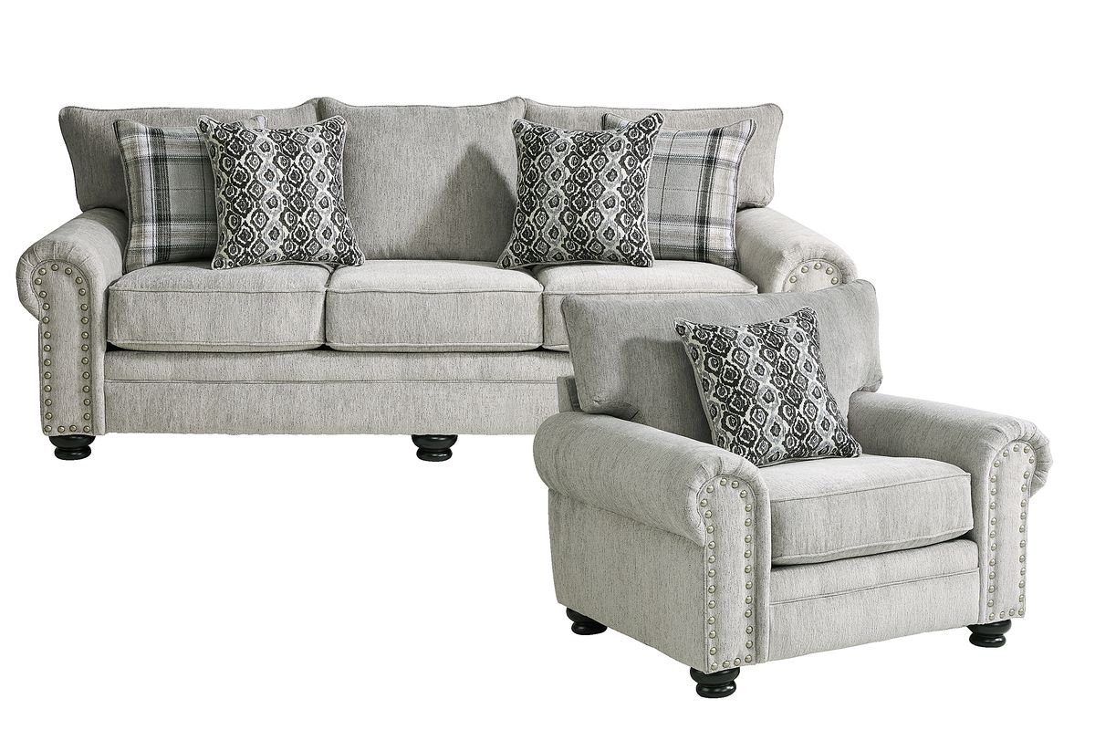 Andrina Avenue 2 Pc Gray Chenille Fabric Living Room Set With Sofa ...