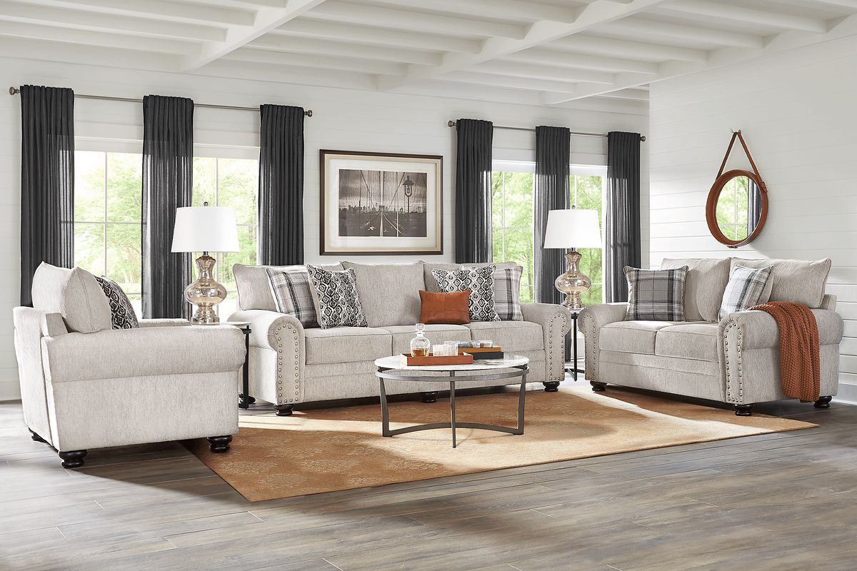 Andrina Avenue 8 Pc Gray Chenille Fabric Living Room Set With Sofa ...