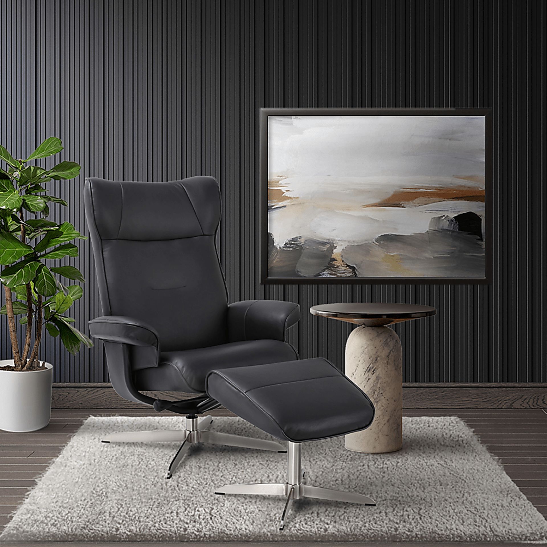 Aneoura Black Recliner and Ottoman - Image 2