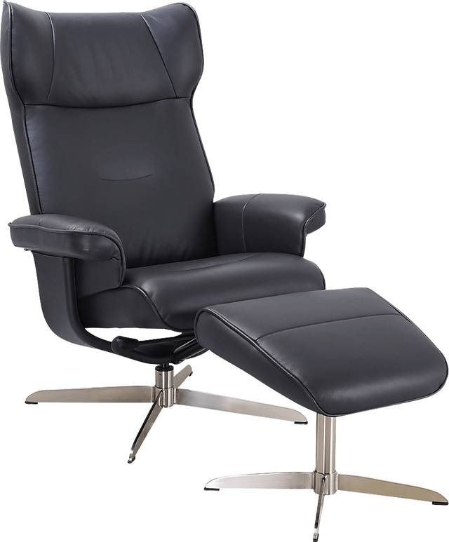 Aneoura Black Recliner and Ottoman - Thumbnail - Image 1