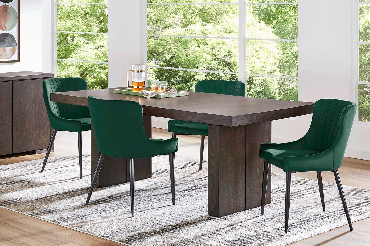 Angelica Pc Brown Dark Wood Emerald Green Dining Room Set With
