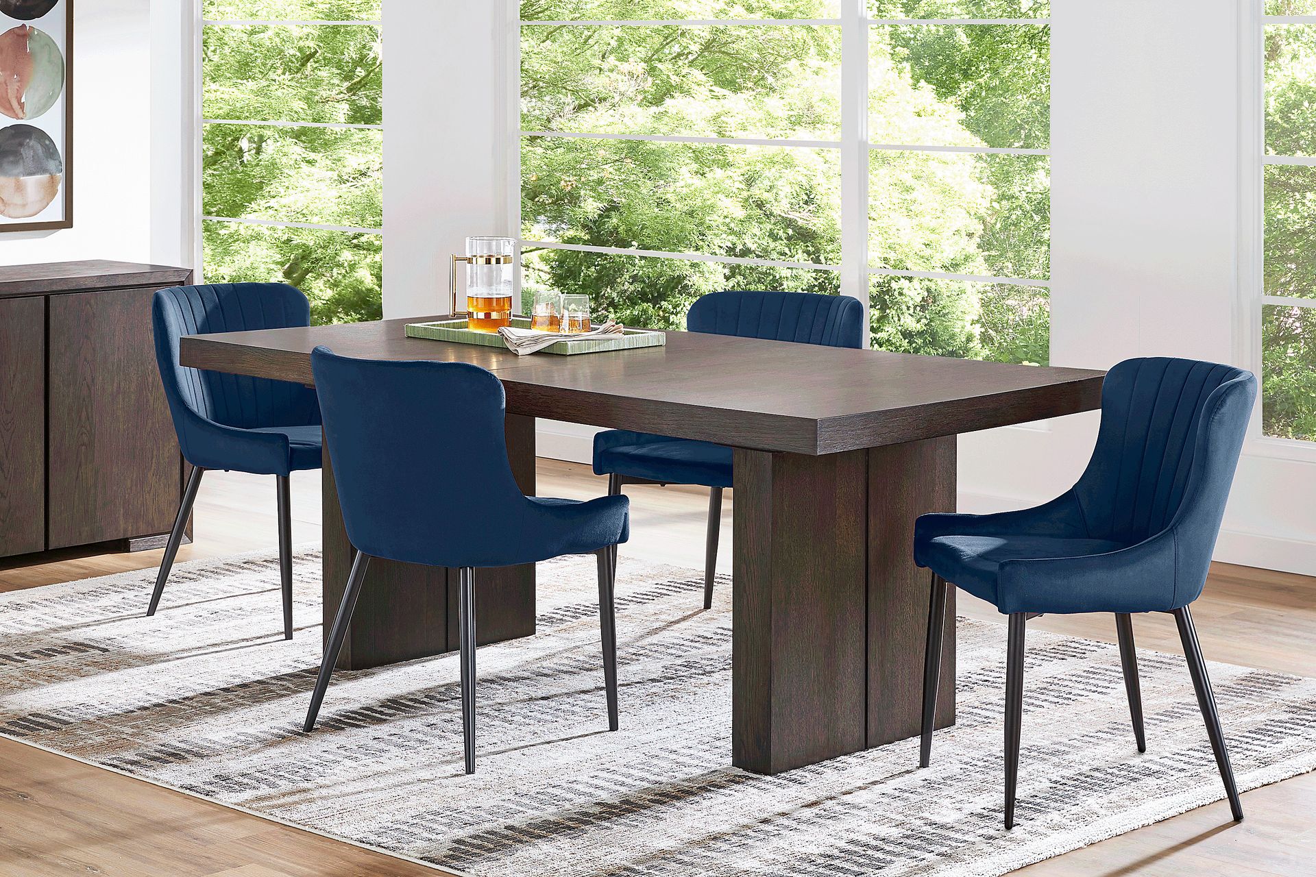 Angelica Brown 5 Pc Dining Room with Navy Side Chairs - Image 1