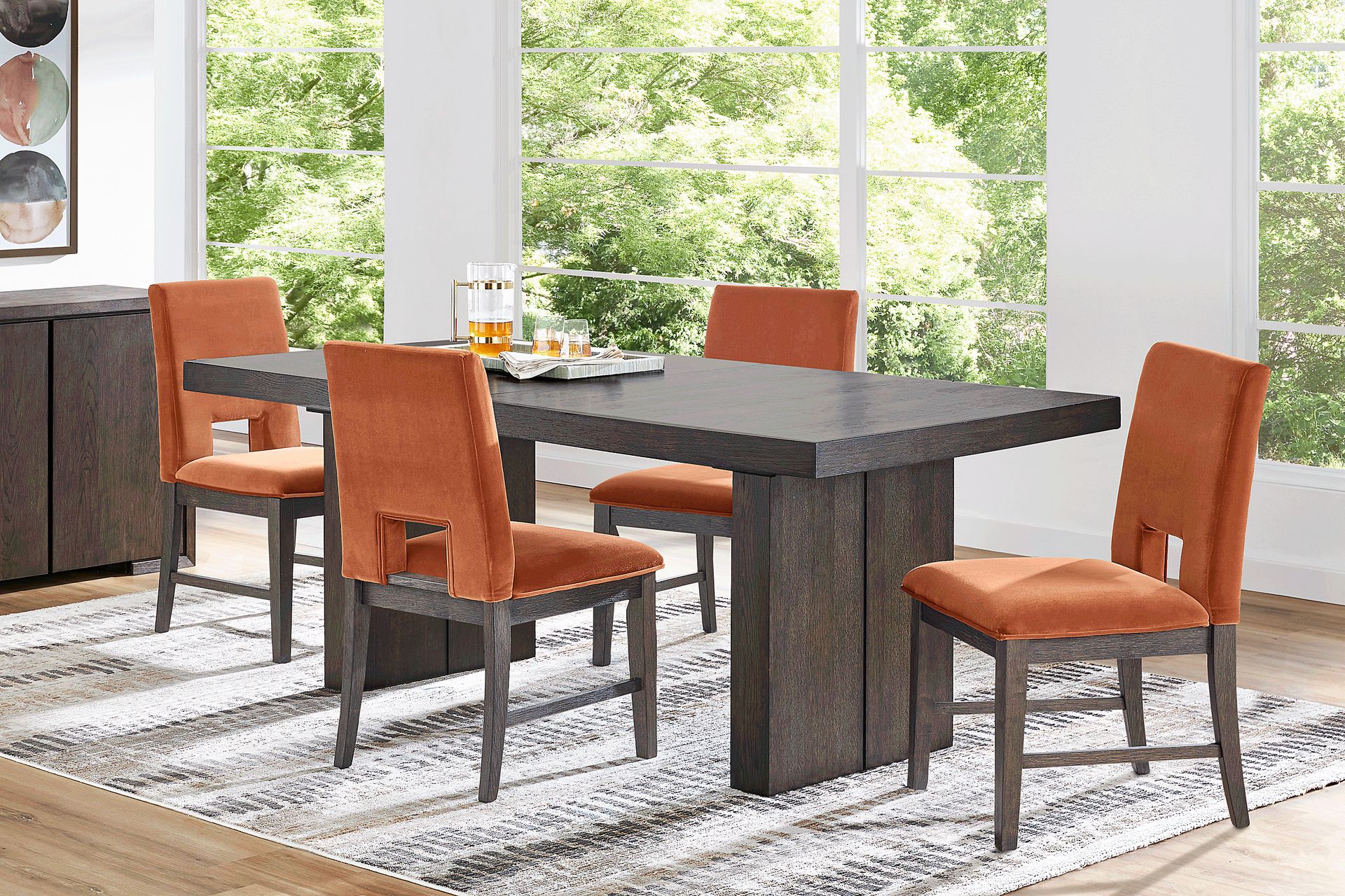 Angelica Brown 5 Pc Dining Room with Orange Side Chairs - Image 1