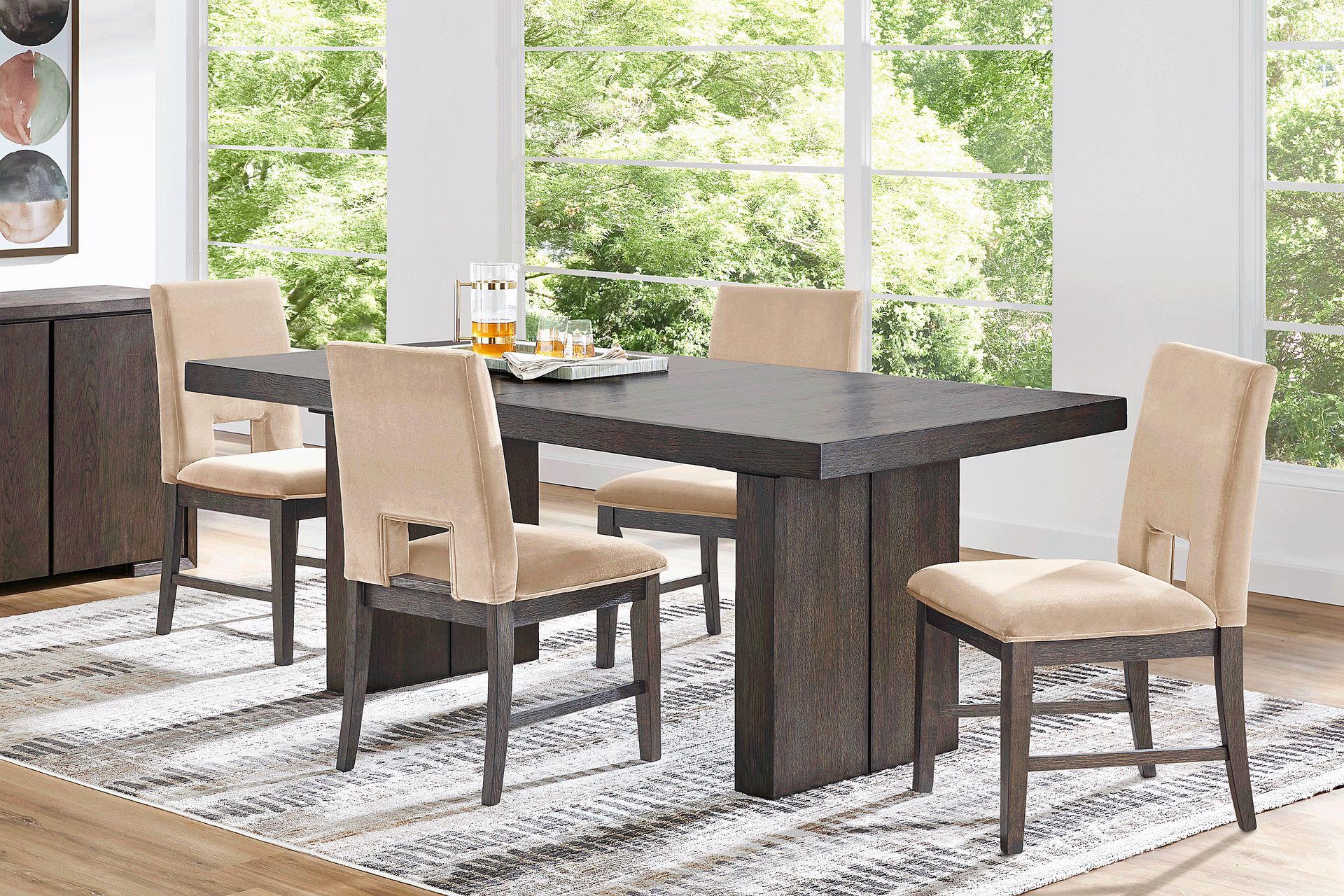 Angelica Brown 5 Pc Dining Room with Tan Side Chairs - Image 1