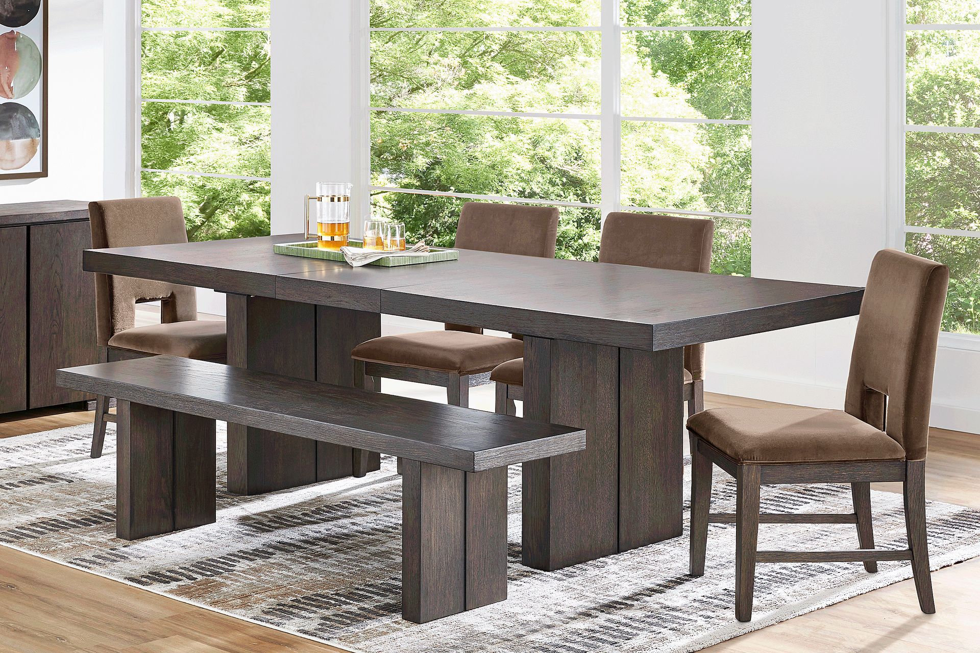 Angelica Brown 6 Pc Dining Room with Gray Side Chairs and Bench - Image 1