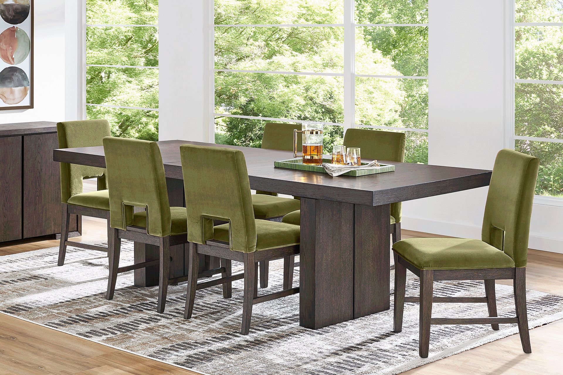 Angelica Brown 7 Pc Dining Room with Green Side Chairs - Image 1