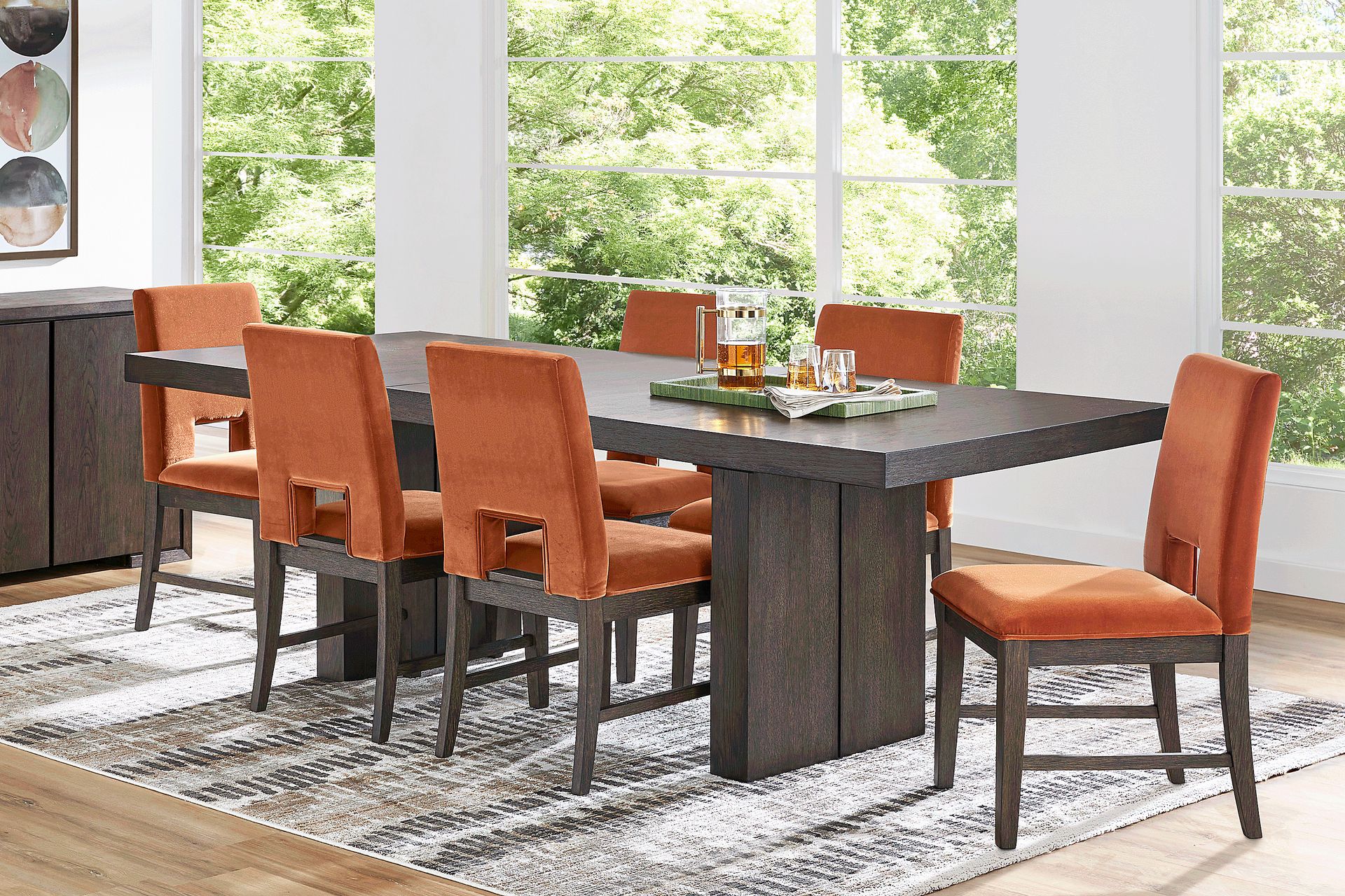 Angelica Brown 7 Pc Dining Room with Orange Side Chairs - Image 1