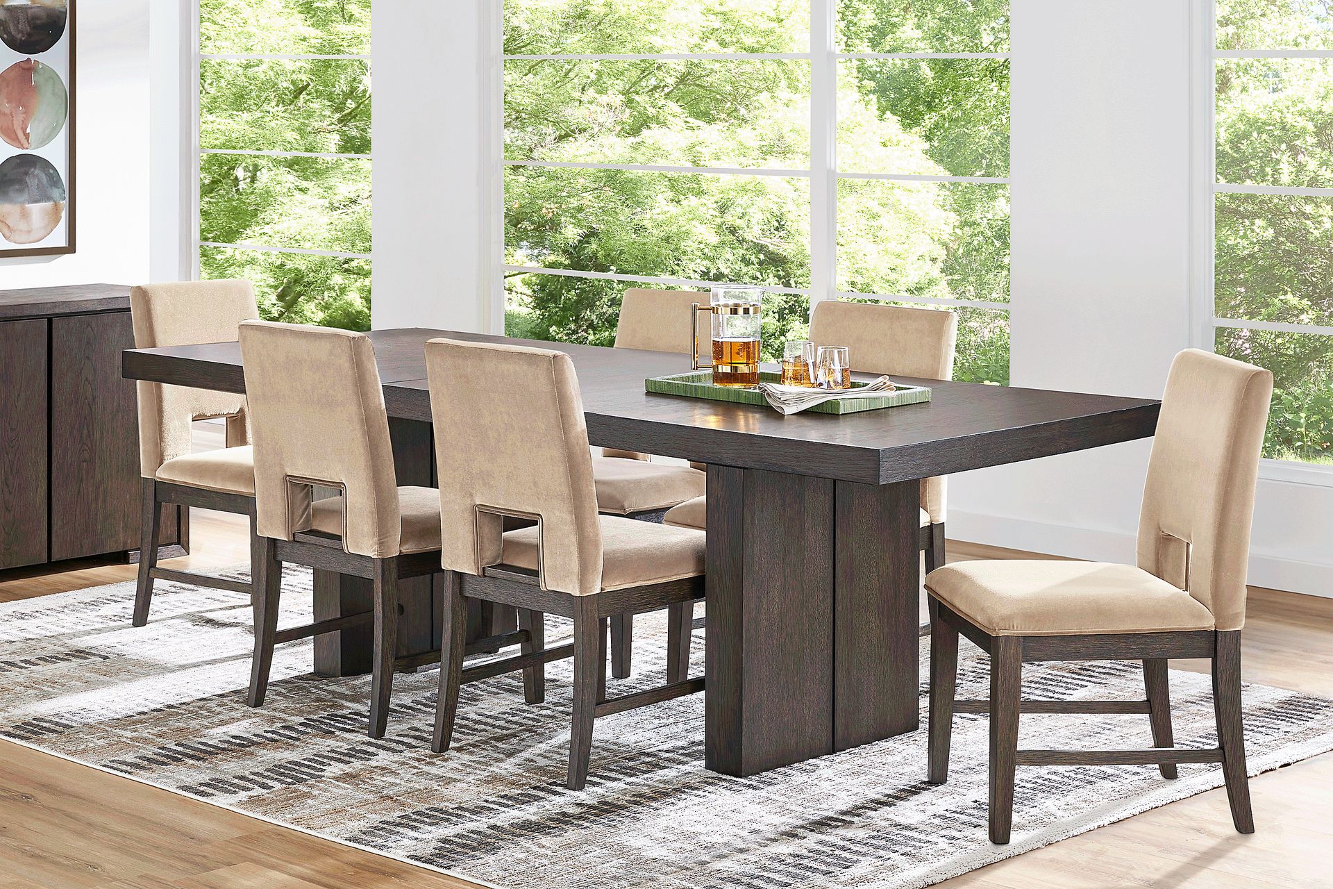 Angelica Brown 7 Pc Dining Room with Tan Side Chairs - Image 1