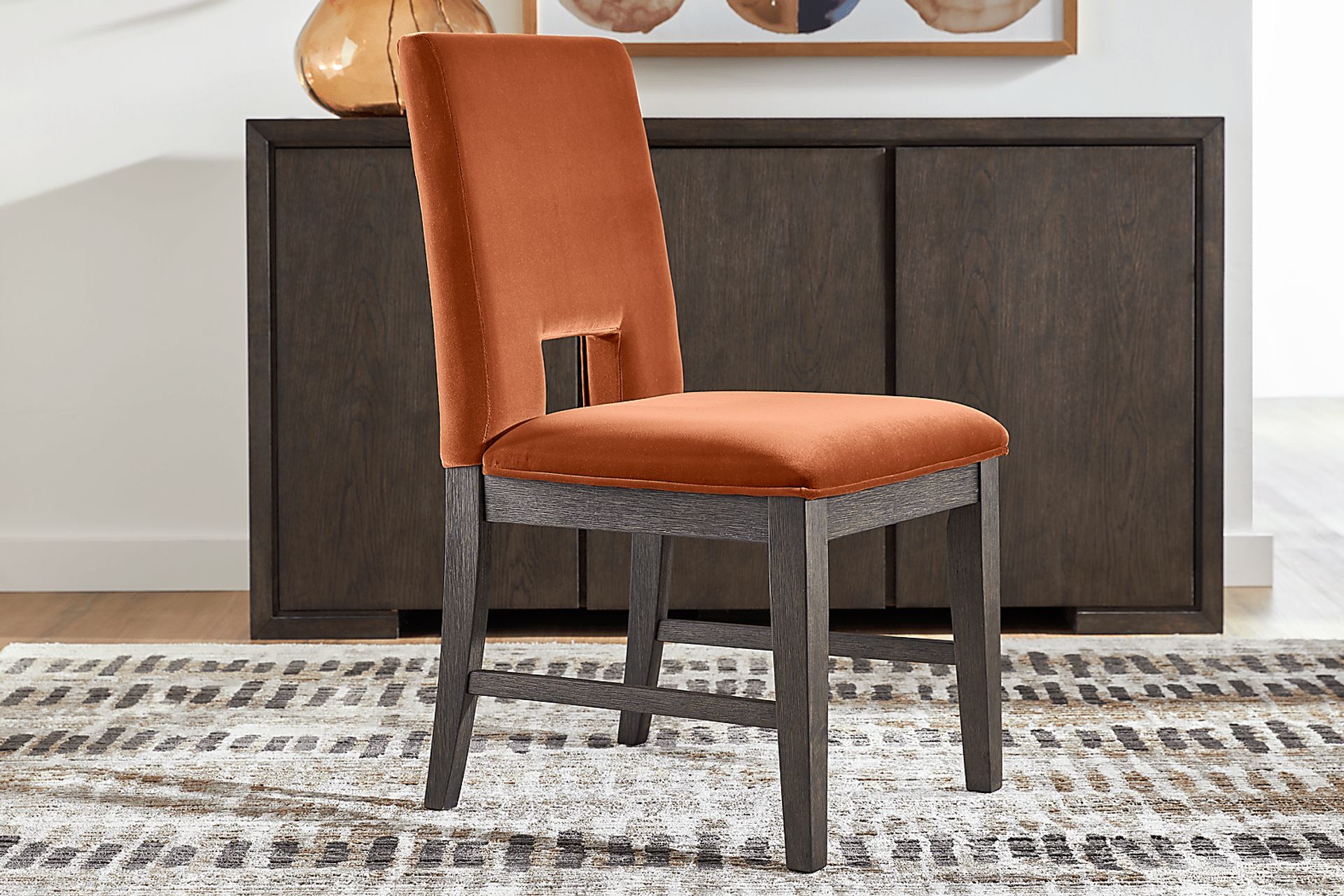 Angelica Brown 5 Pc Dining Room with Orange Side Chairs - Image 5