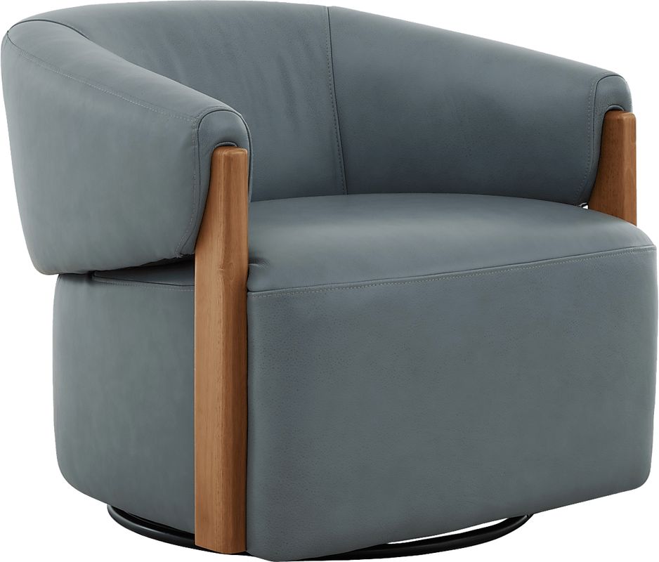 Angelini Blue Leather Swivel Chair