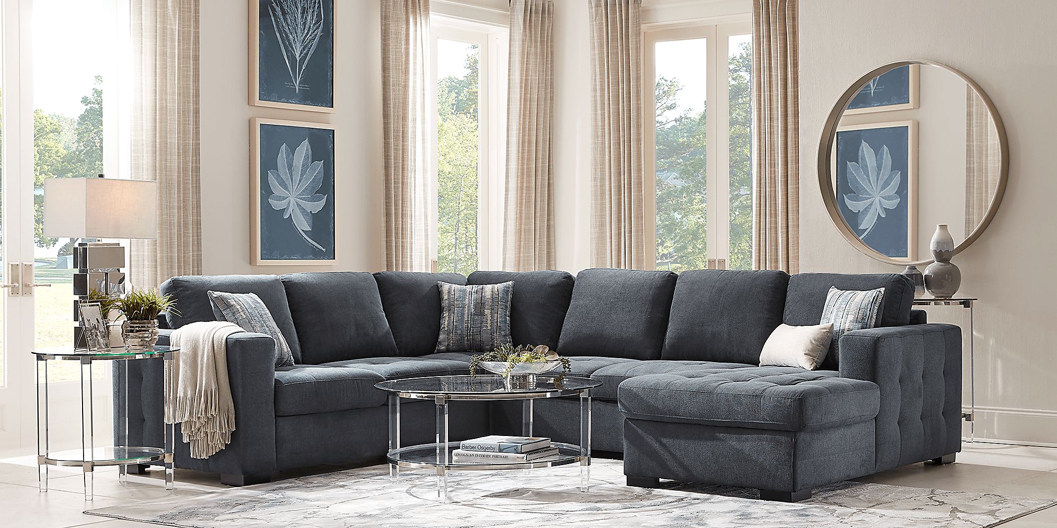 Blue sleeper sectional deals sofa