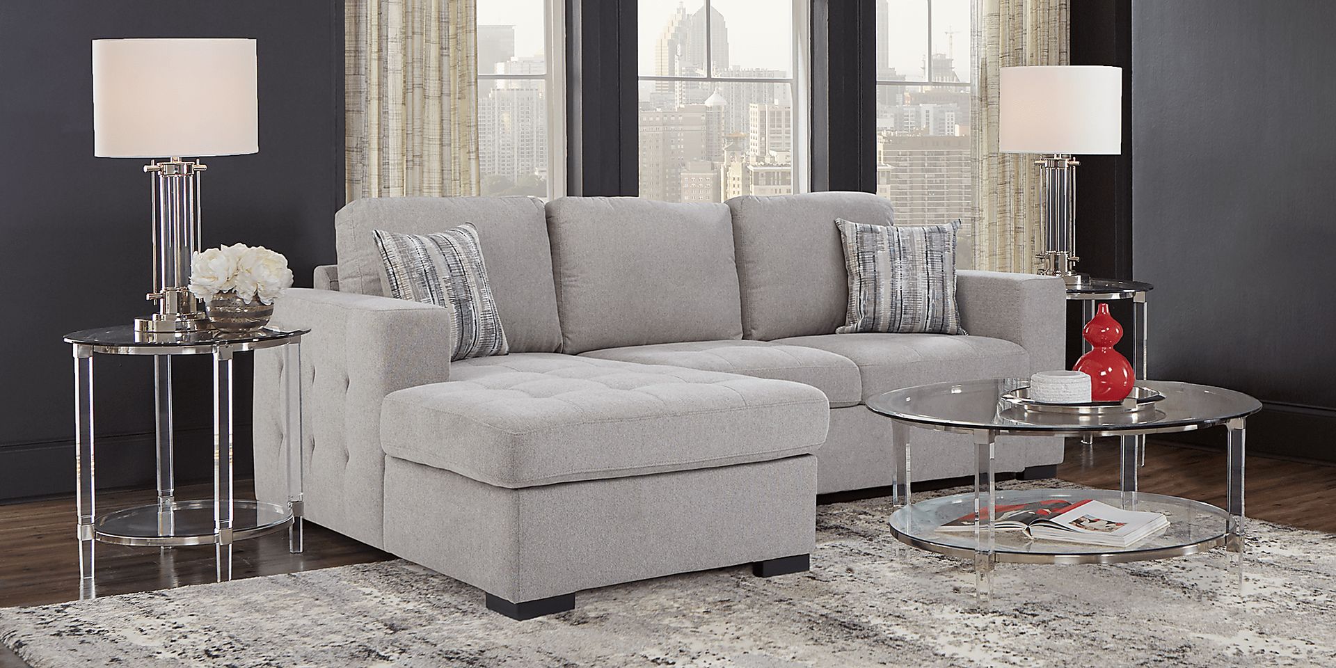 Angelino Heights Gray 5 Pc Sleeper Sectional Living Room - Image 2