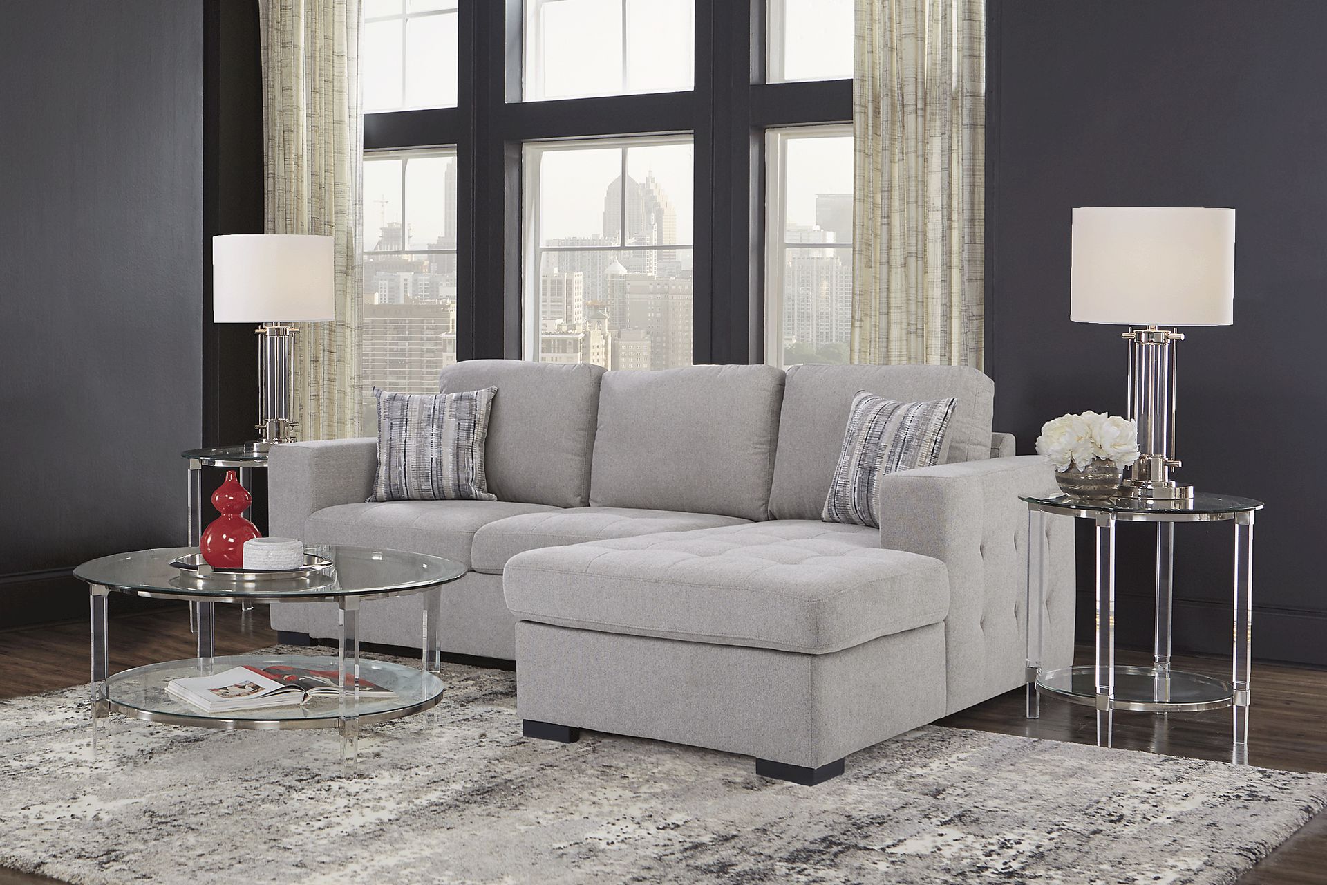 Angelino Heights Gray 5 Pc Sleeper Sectional Living Room - Image 1