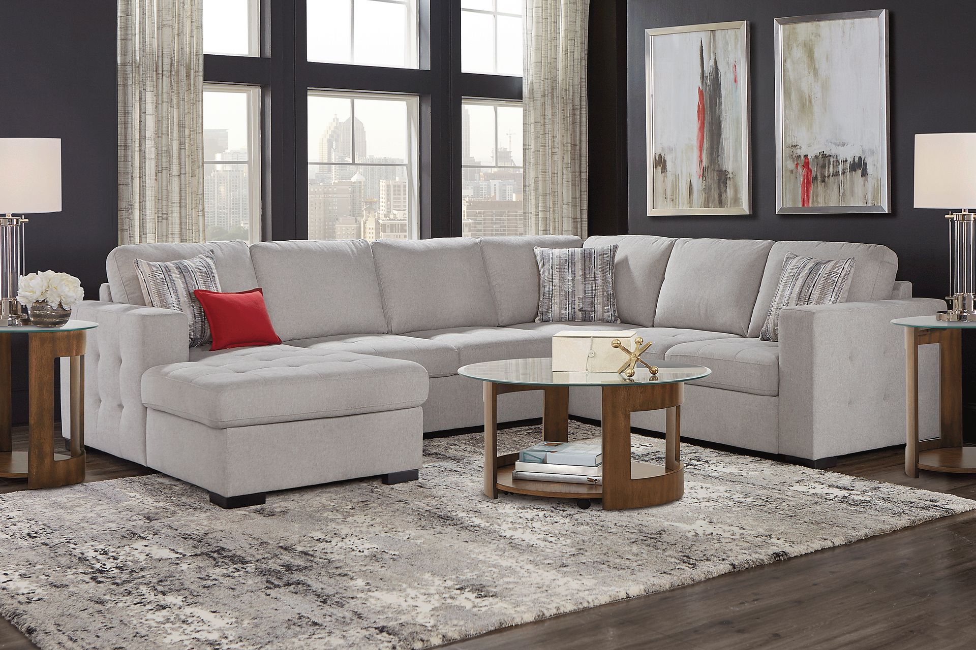 Angelino Heights 6 Pc Gray Polyester Fabric Living Room Set With 3 Pc