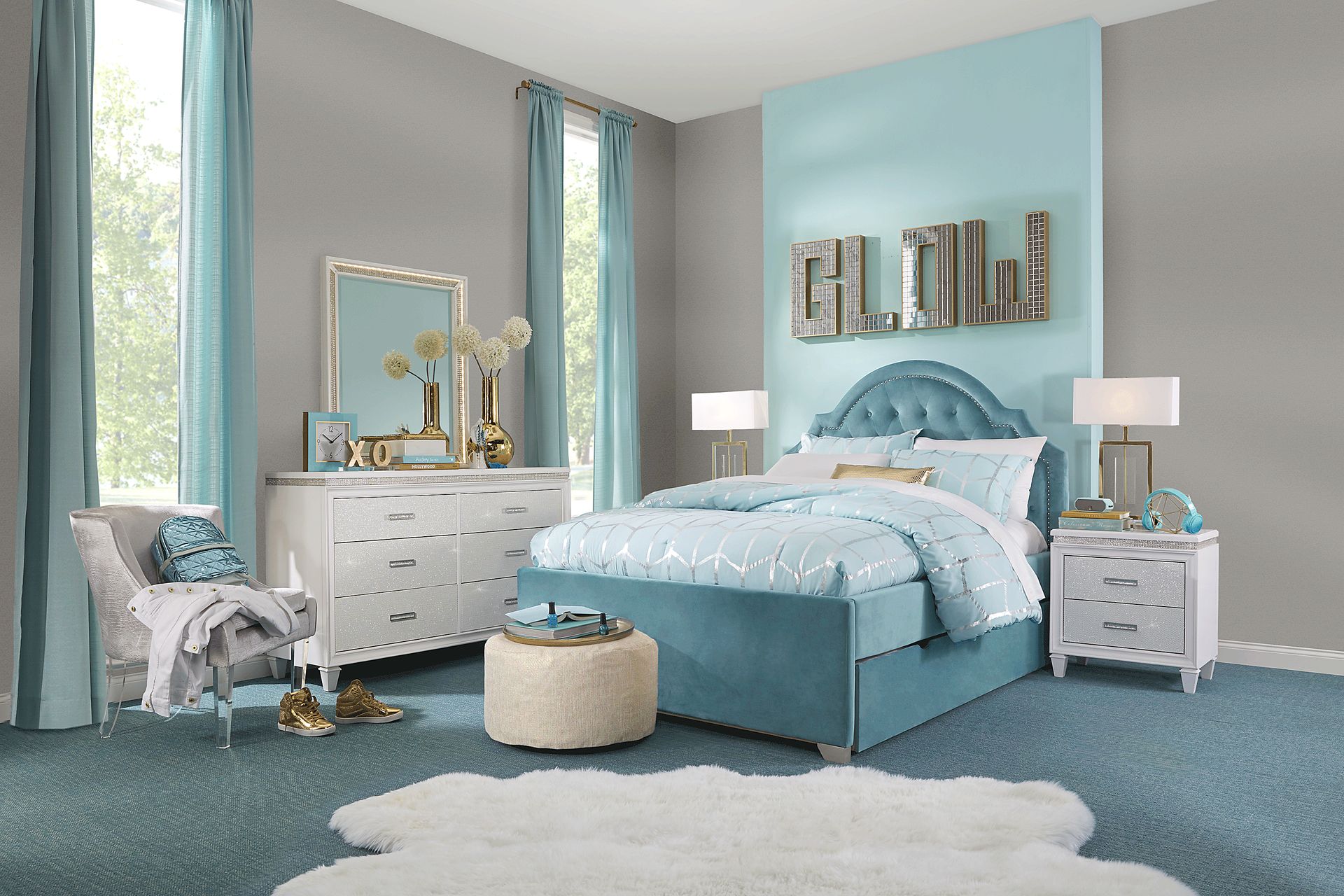 Kids Angelique White 5 Pc Twin Upholstered Bedroom - Image 1