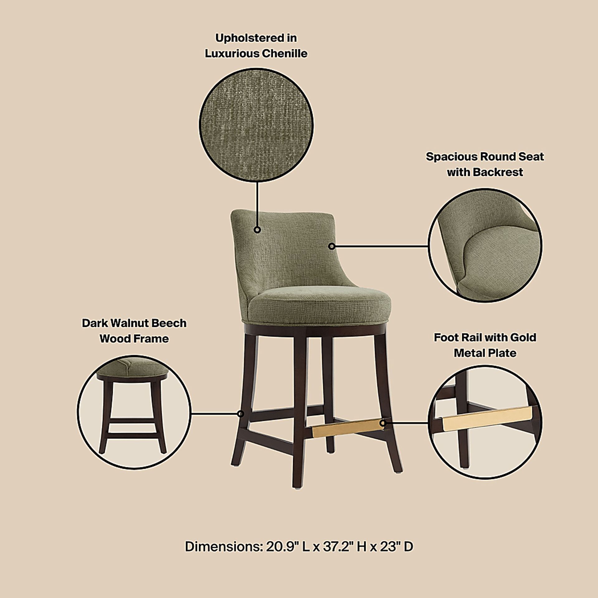 Angelphone Green Counter Height Stool - Image 7