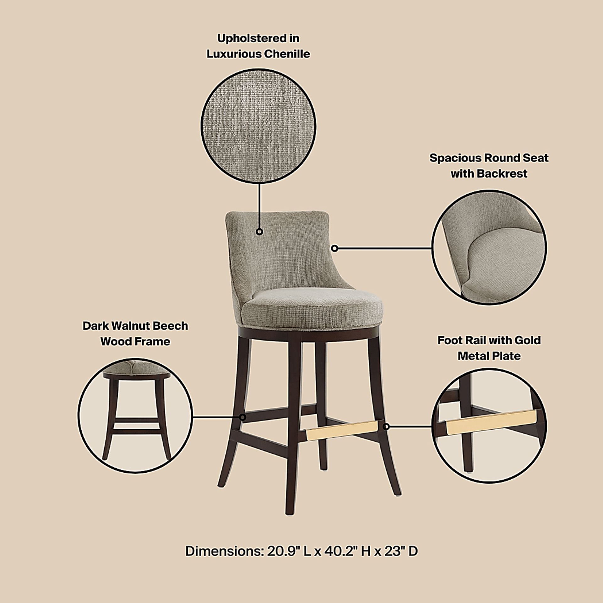 Angelphone Taupe Barstool - Image 4