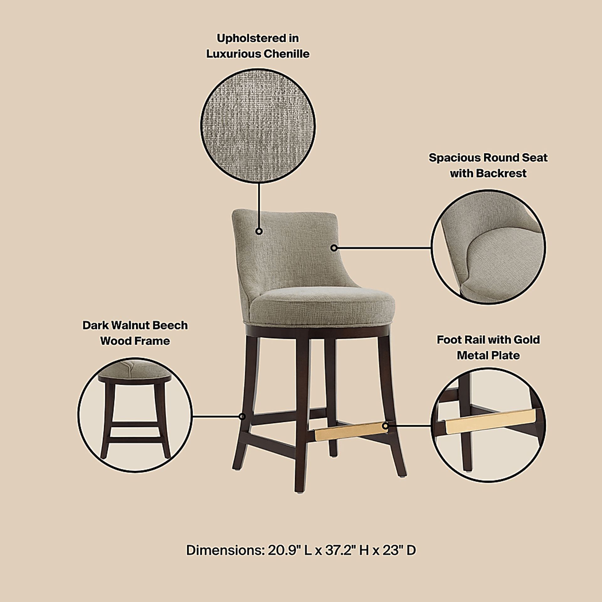 Angelphone Taupe Counter Height Stool - Image 4