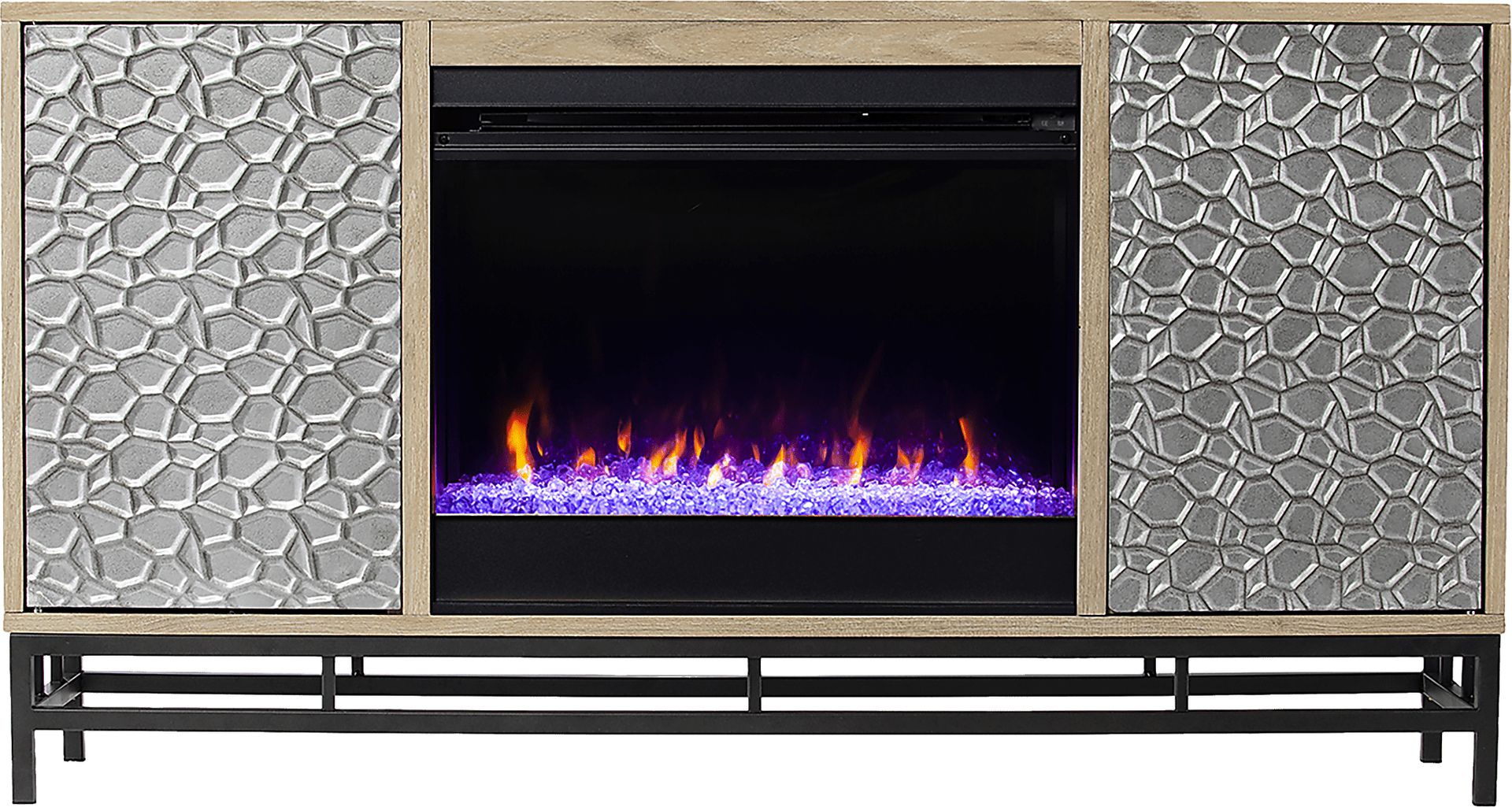 Angevine I Natural 54 in. Console, With Color Changing Electric Fireplace - Image 7