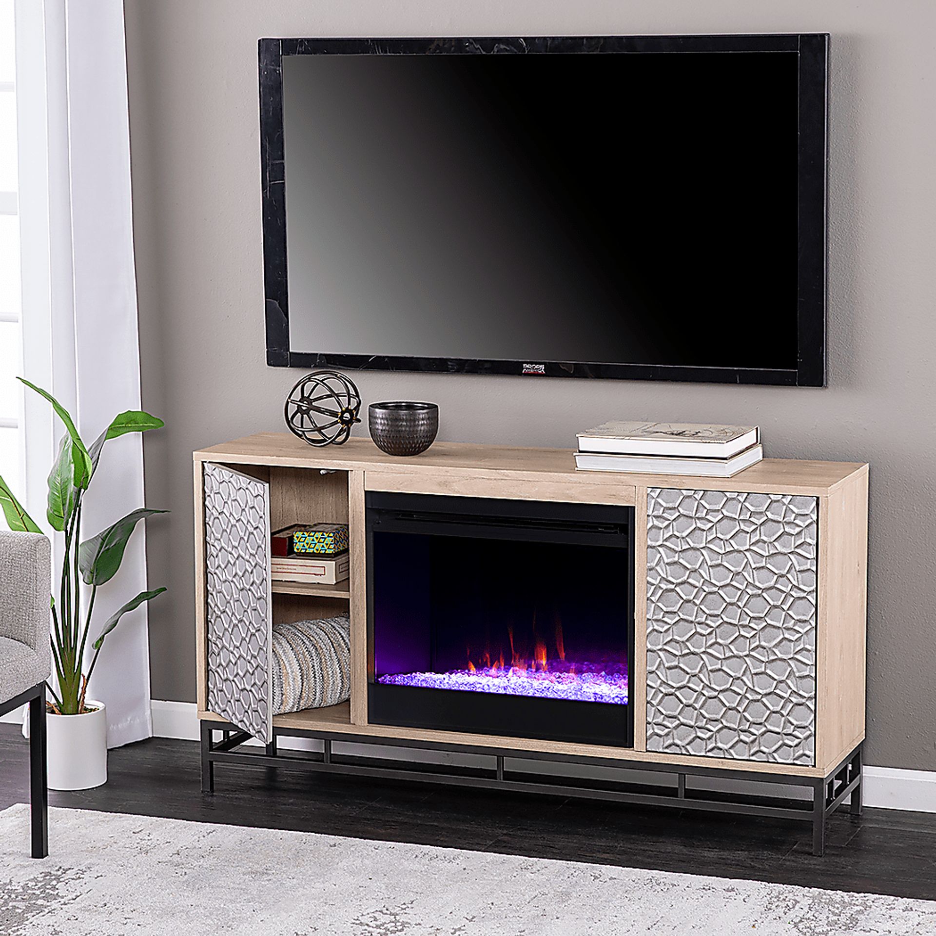 Angevine I Natural 54 in. Console, With Color Changing Electric Fireplace - Image 8
