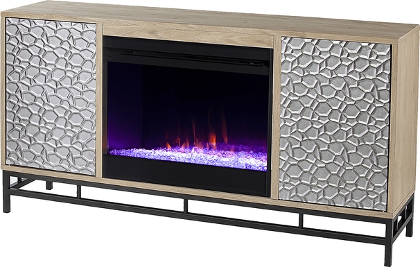 Angevine I Natural 54 in. Console, With Color Changing Electric Fireplace