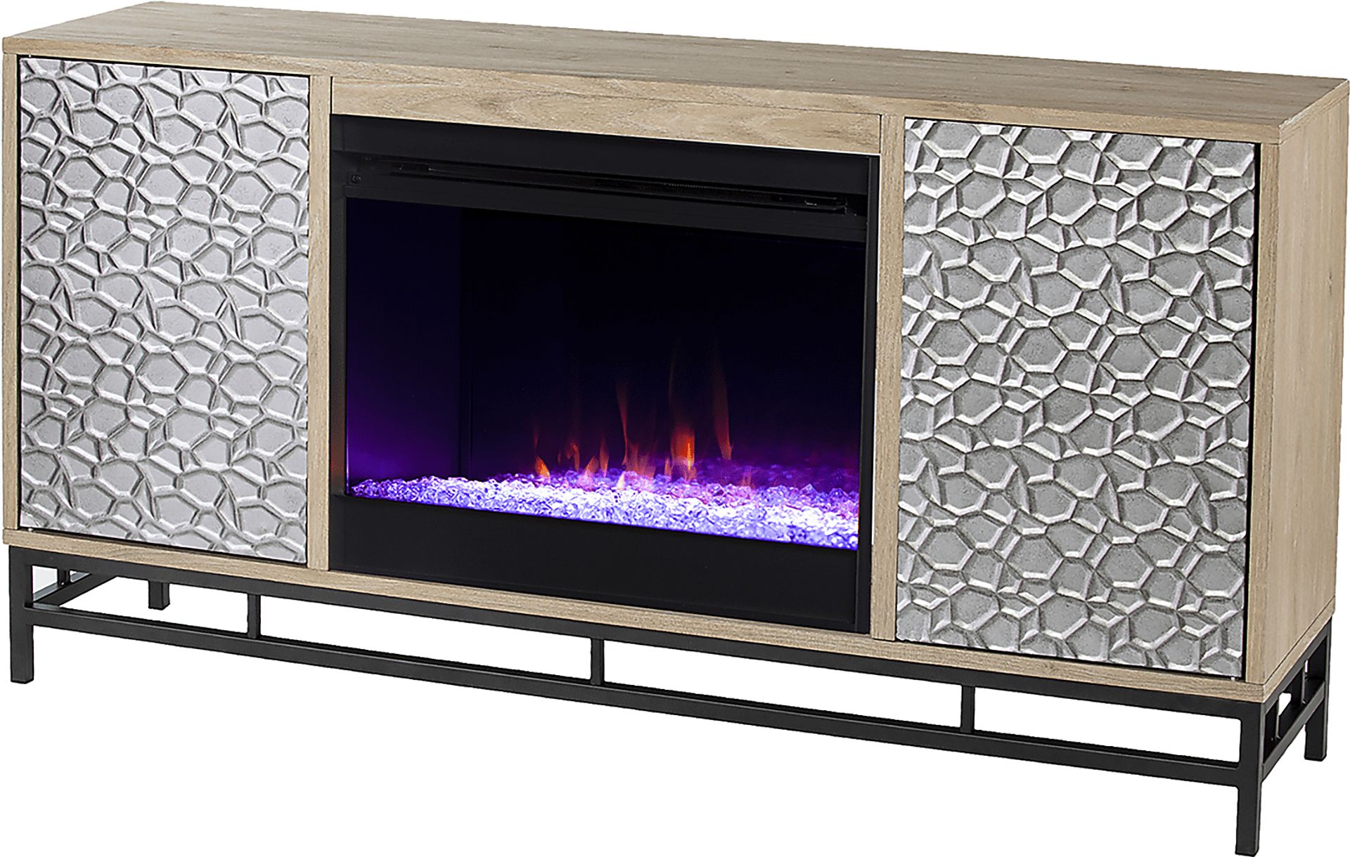 Angevine I Natural 54 in. Console, With Color Changing Electric Fireplace - Image 1