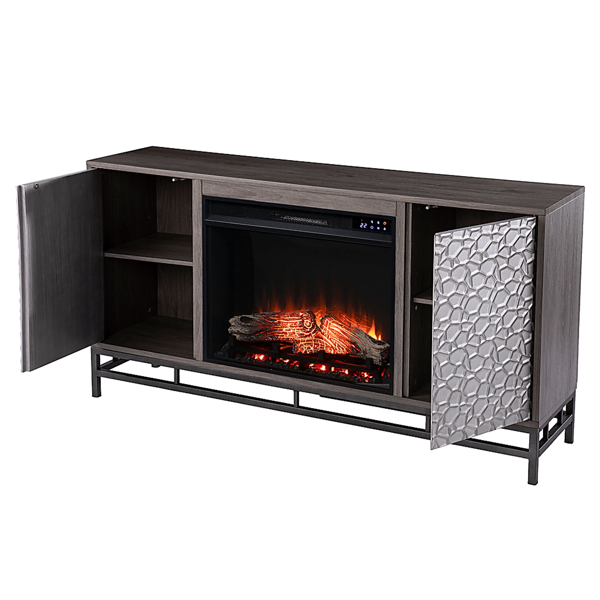Angevine IV Gray 54 in. Console, With Touch Panel Electric Log Fireplace - Image 3