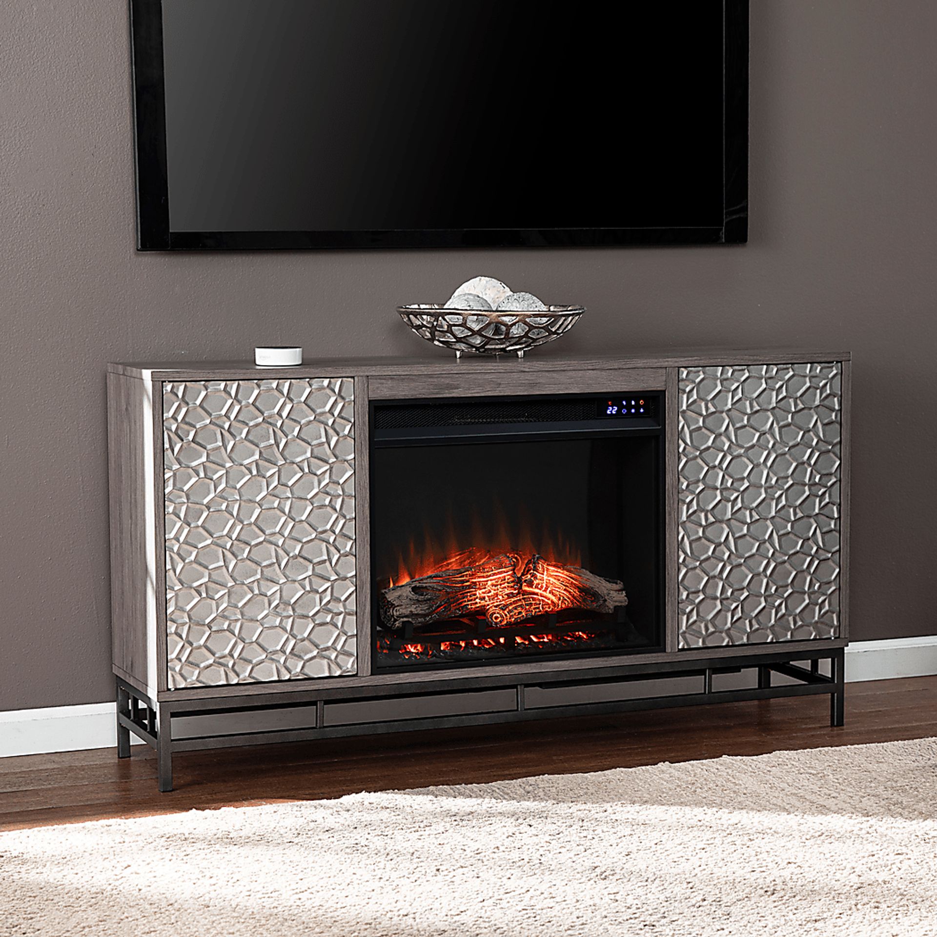 Angevine IV Gray 54 in. Console, With Touch Panel Electric Log Fireplace - Image 6
