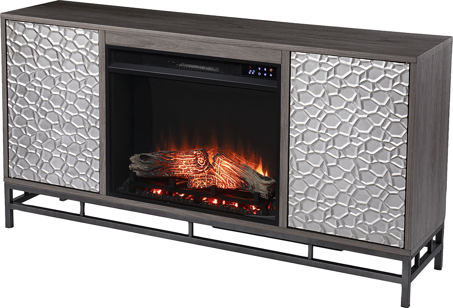 Angevine II Gray 54 in. Console, With Electric Log Fireplace Rooms To Go