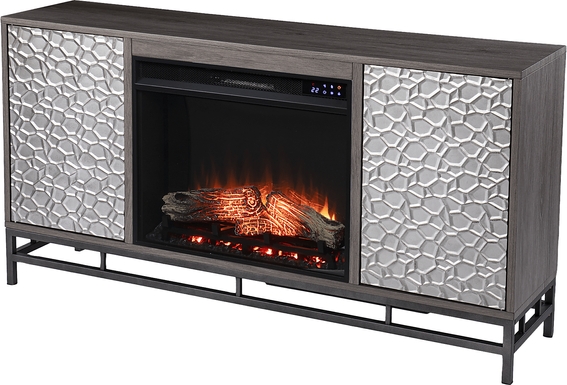 Angevine IV Gray 54 in. Console, With Touch Panel Electric Log Fireplace