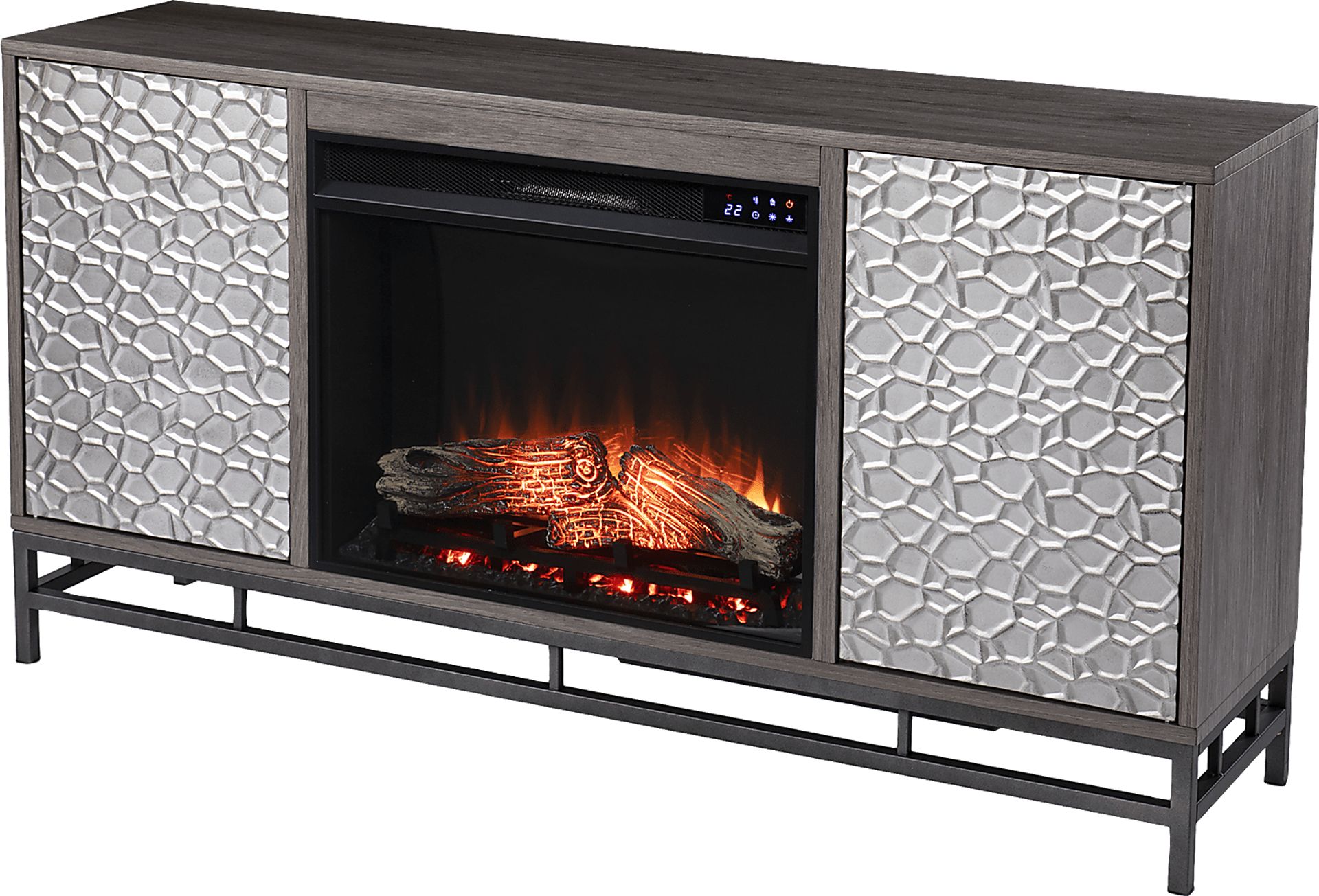 Angevine IV Gray 54 in. Console, With Touch Panel Electric Log Fireplace - Image 1