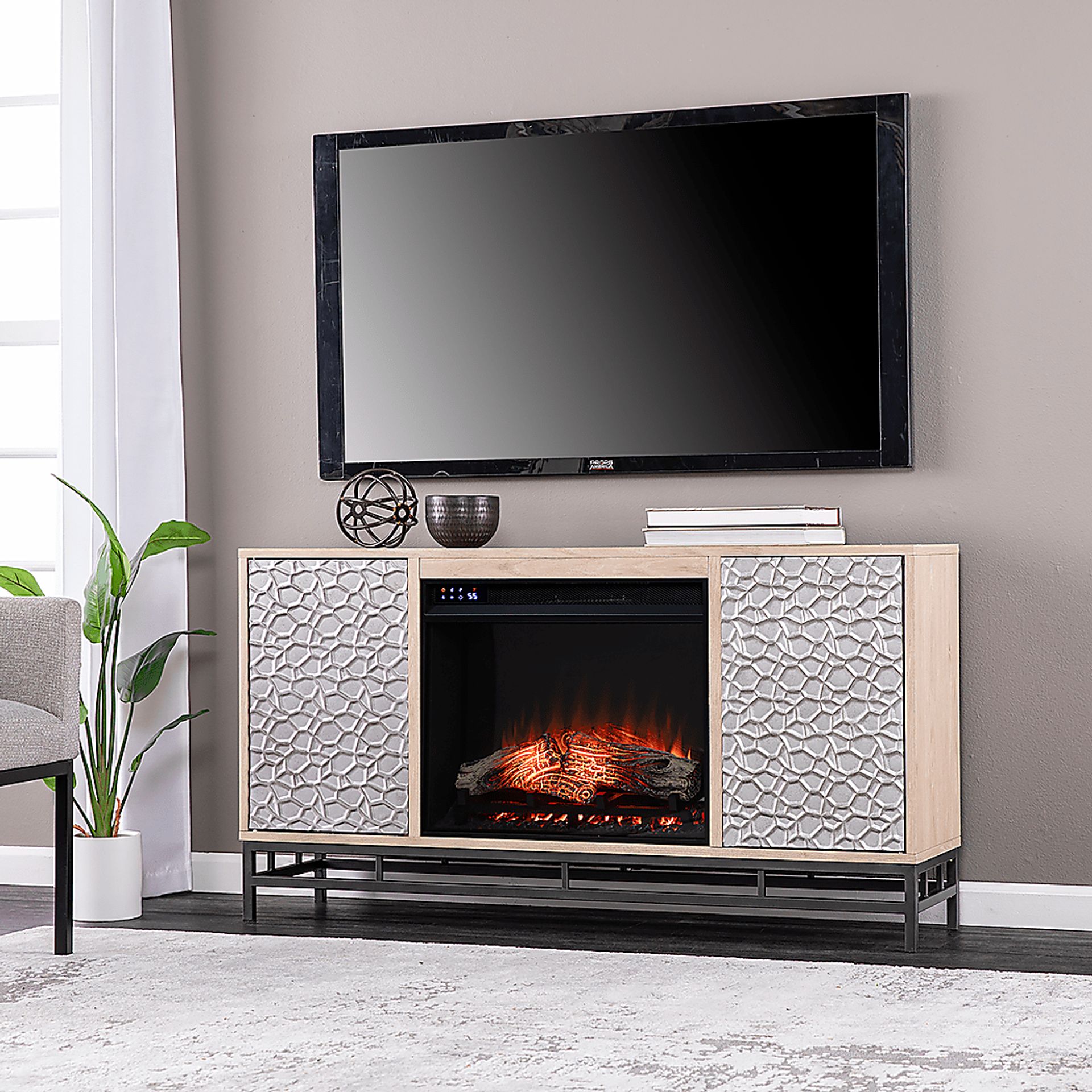 Angevine IV Natural 54 in. Console, With Touch Panel Electric Fireplace - Image 2