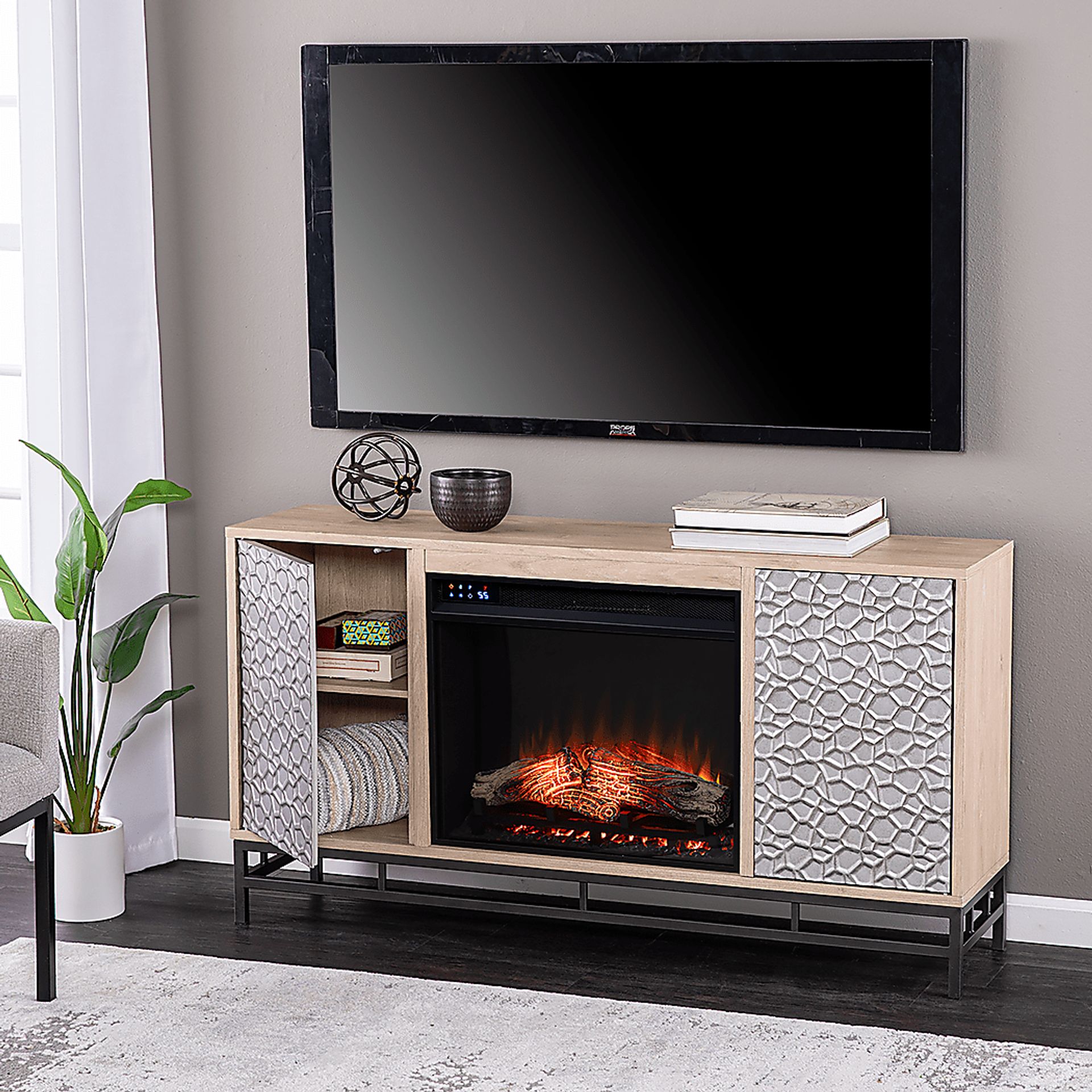 Angevine IV Natural 54 in. Console, With Touch Panel Electric Fireplace - Image 8