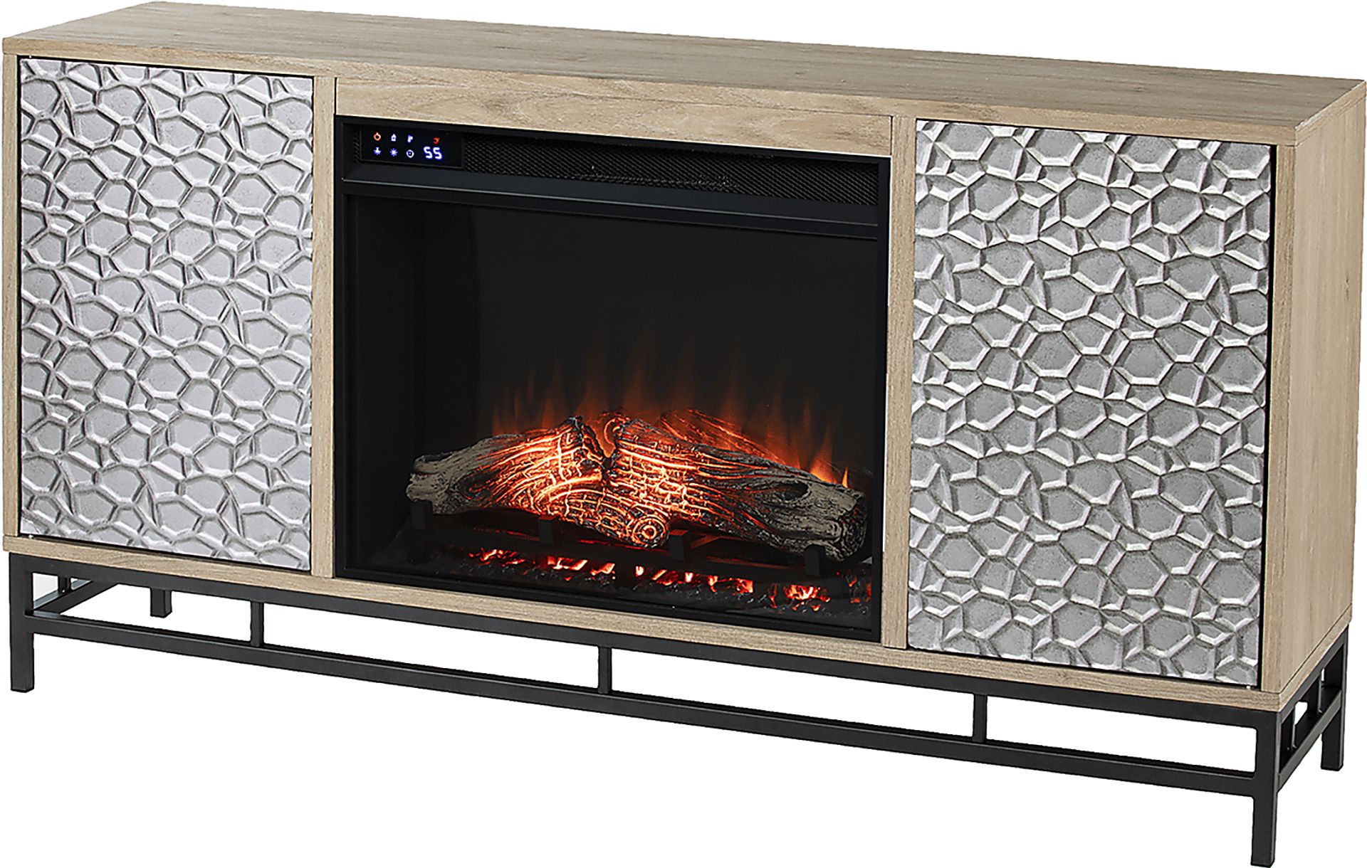 Angevine IV Natural 54 in. Console, With Touch Panel Electric Fireplace - Image 1