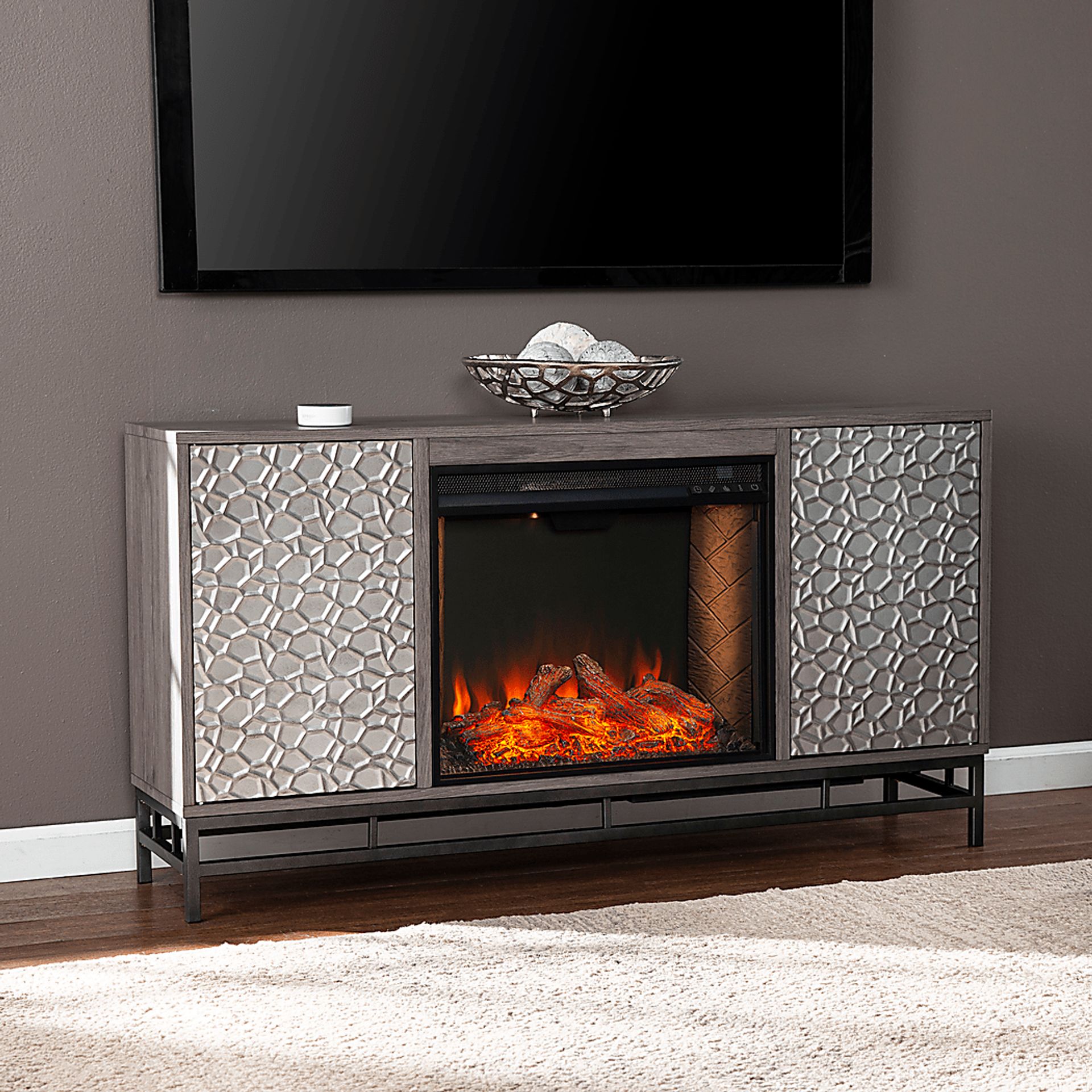 Angevine III Gray 54 in. Console, With Smart Electric Fireplace - Image 6
