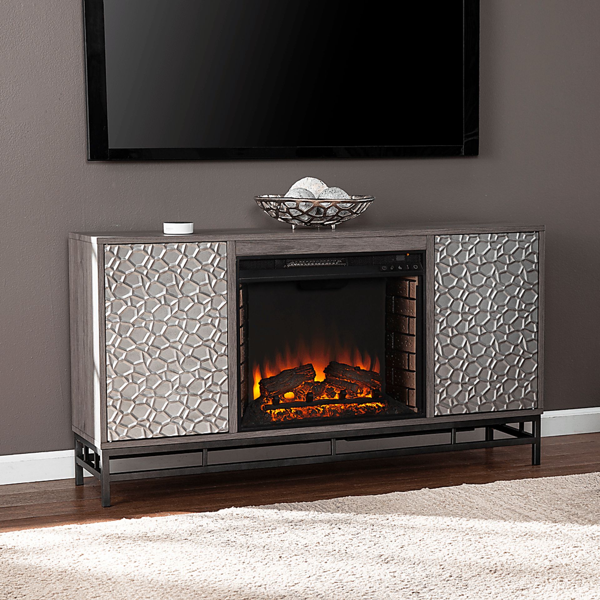 Angevine II Gray 54 in. Console With Electric Log Fireplace - Image 6