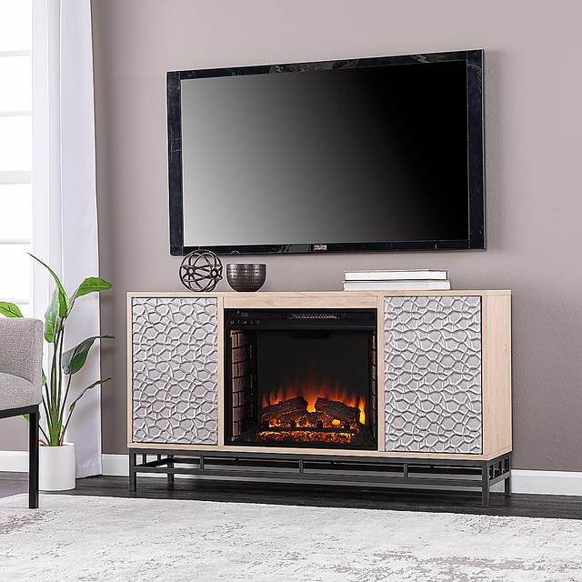Angevine II Natural 54 in. Console, With Electric Log Fireplace - Thumbnail - Image 2