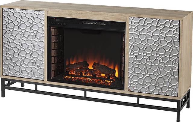 Angevine II Natural 54 in. Console, With Electric Log Fireplace - Thumbnail - Image 1