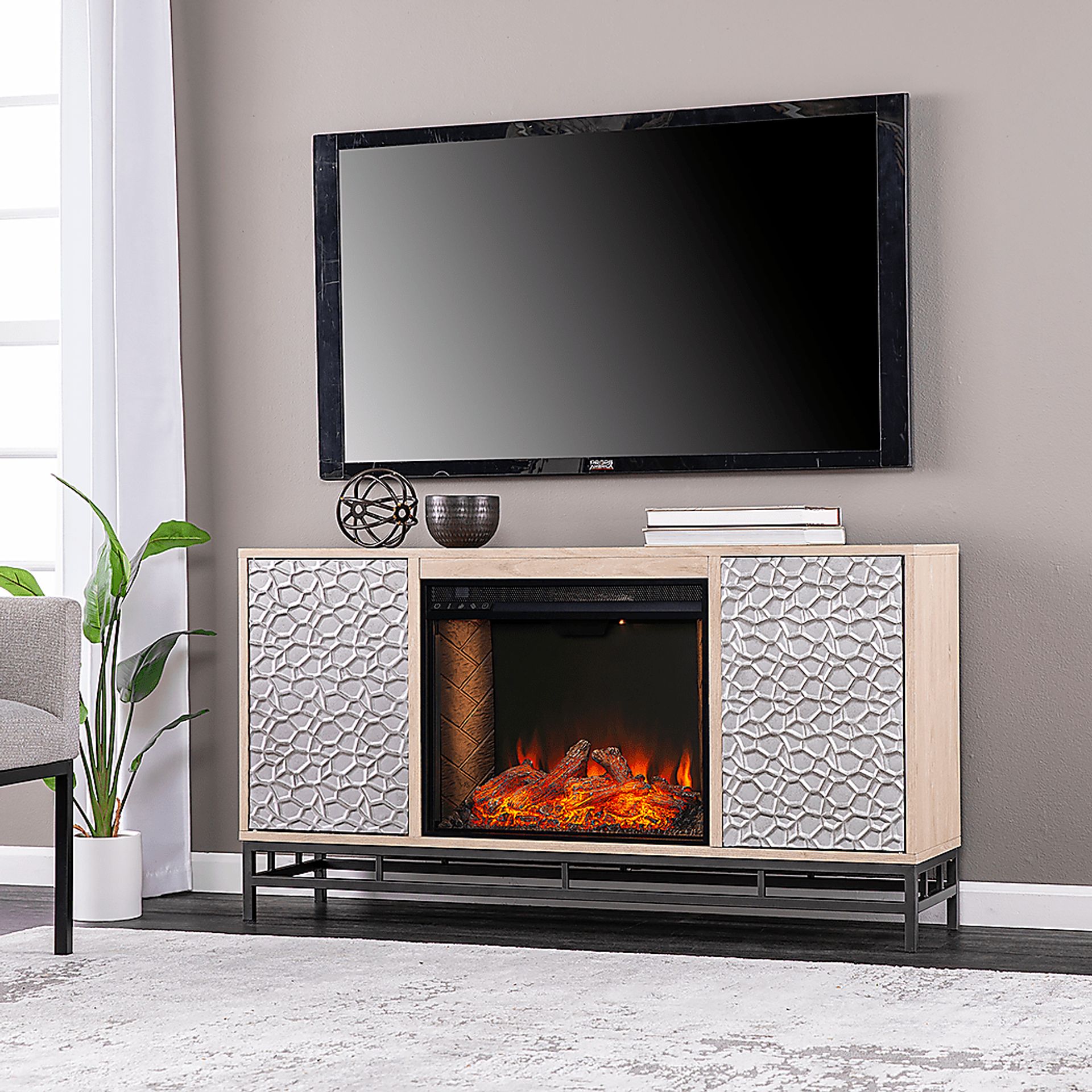 Angevine III Natural 54 in. Console, With Smart Electric Fireplace - Image 2