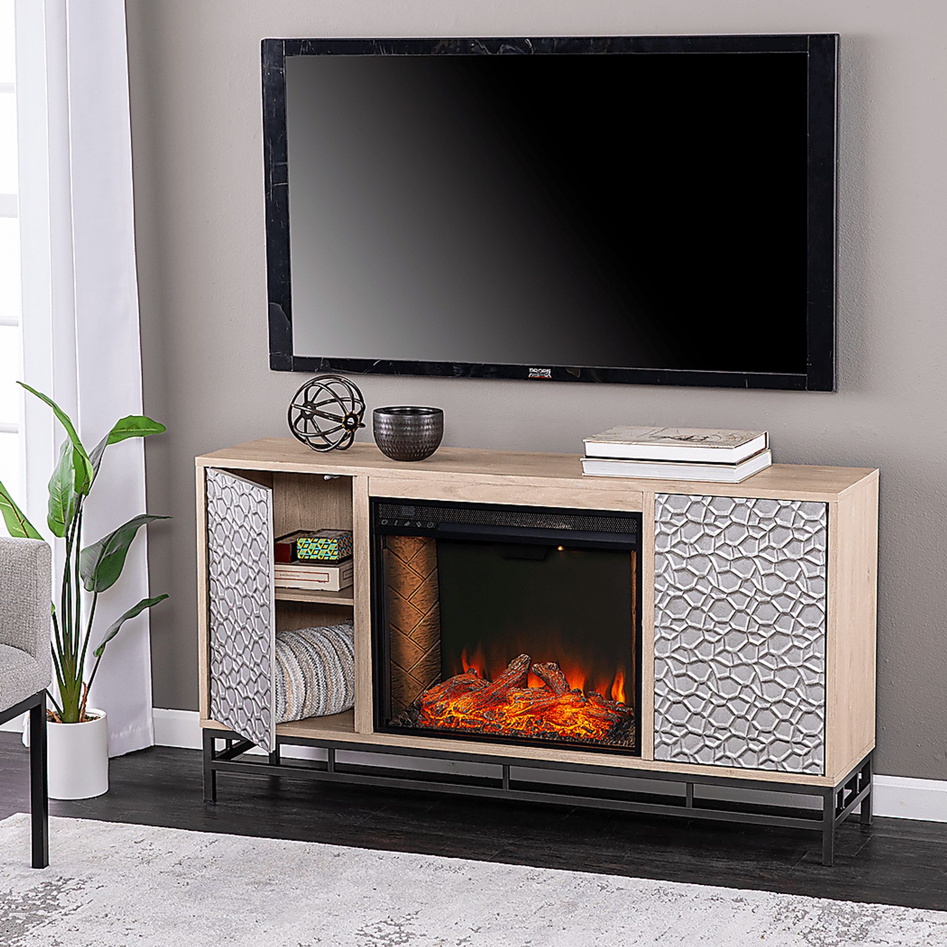 Angevine III Natural 54 in. Console, With Smart Electric Fireplace - Image 8
