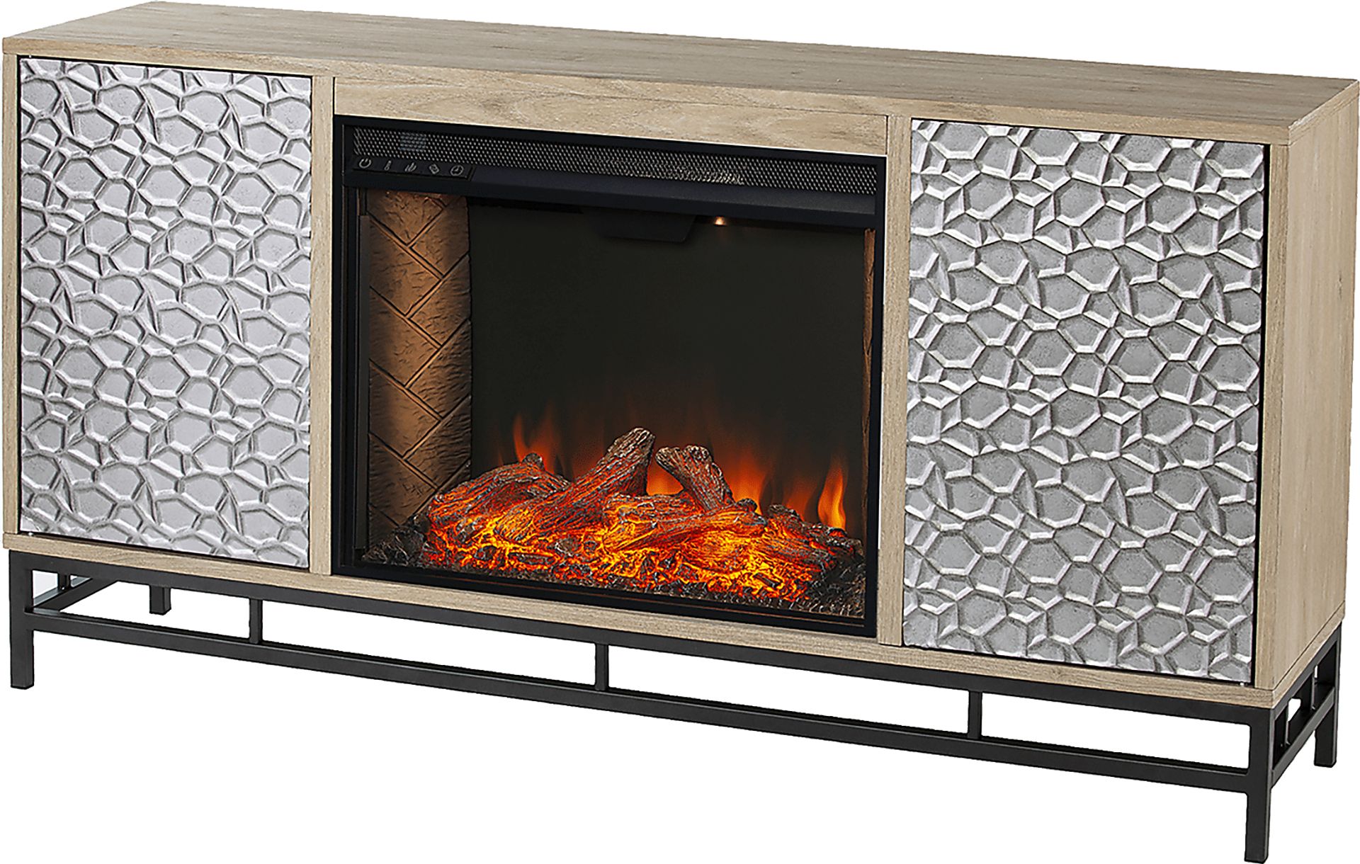 Angevine III Natural 54 in. Console, With Smart Electric Fireplace - Image 1