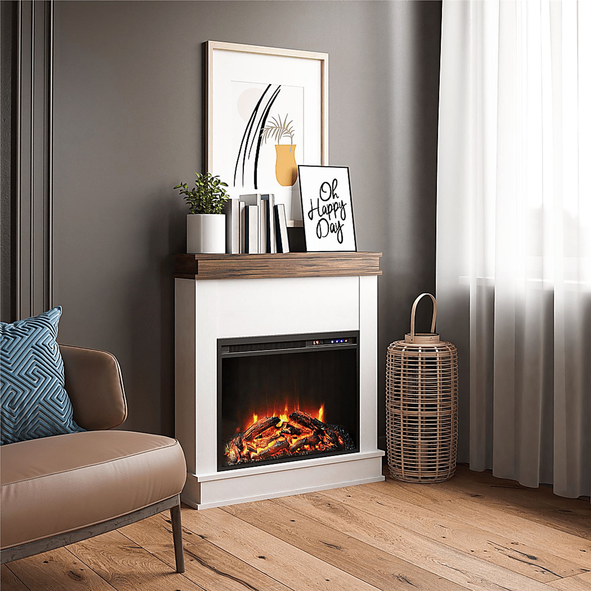Annegret Ivory 29 in. Console with Electric Fireplace - Image 4