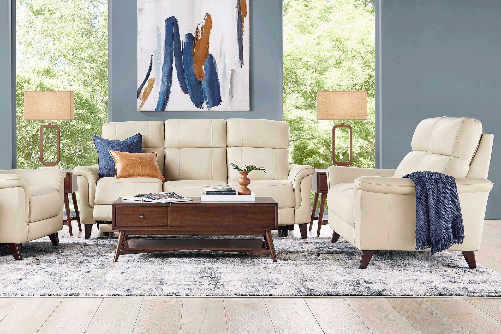 Antonella Beige Leather Loveseat - Image 2