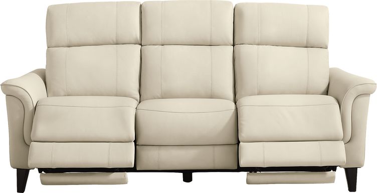 Antonella Beige Leather Dual Power Reclining Sofa
