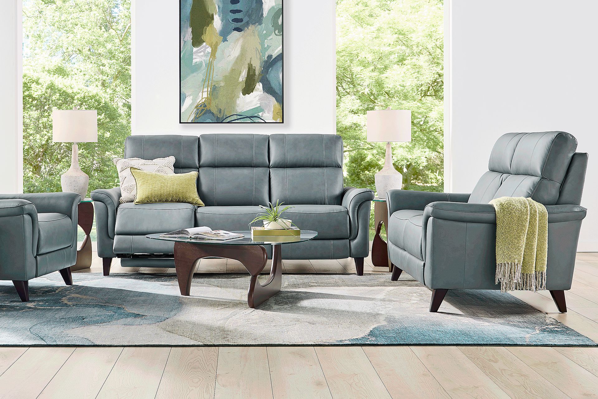 Antonella Blue 2 Pc Leather Dual Power Reclining Living Room - Image 1